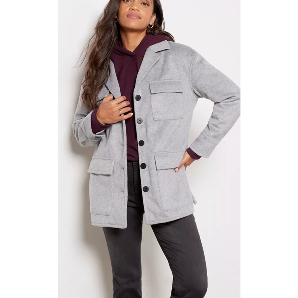 Sanctuary Fisher Car Long Sleeve Buttoned Chest Pocket Oversized Coat Gray Small
